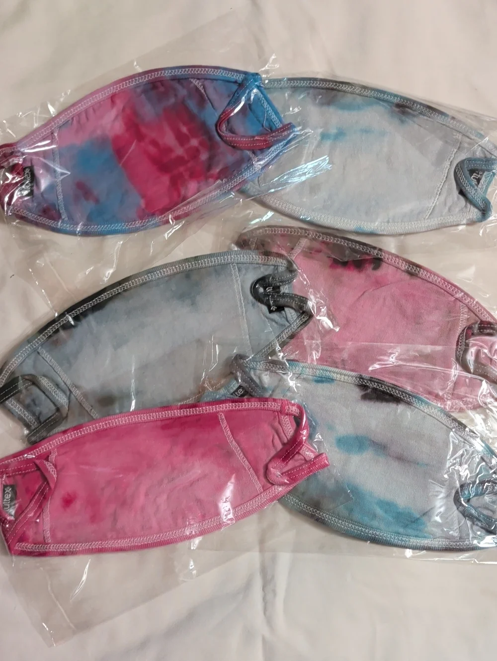 NWOT (018) Tultex Assortment Of 6 Cotton Hand Tie-dyed Face Masks/ Kids & Adults
